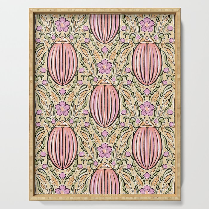 Retro Floral Beetles - vintage pastels Serving Tray Gallery Image 1