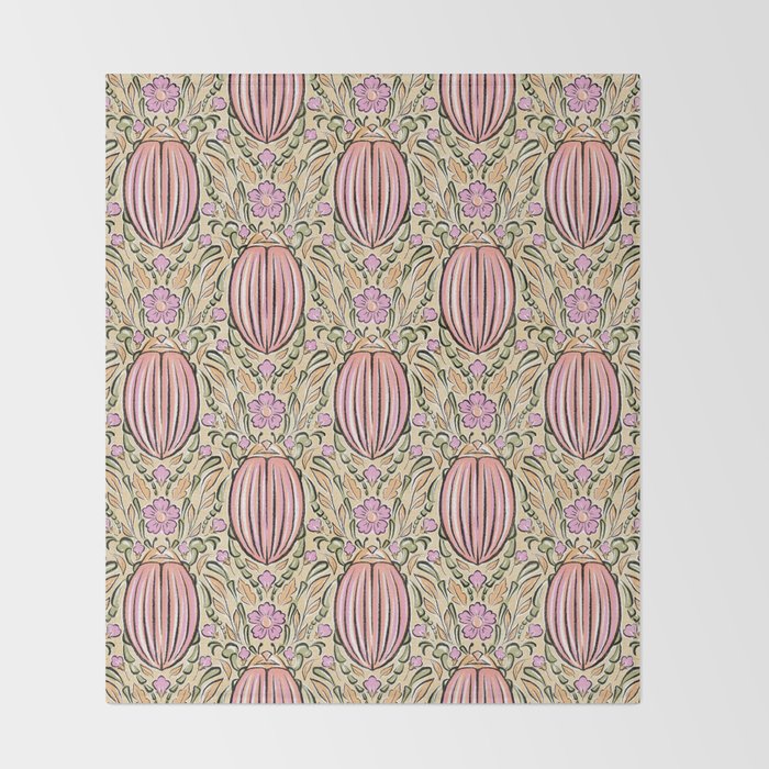 Retro Floral Beetles - vintage pastels Throw Blanket Gallery Image 2