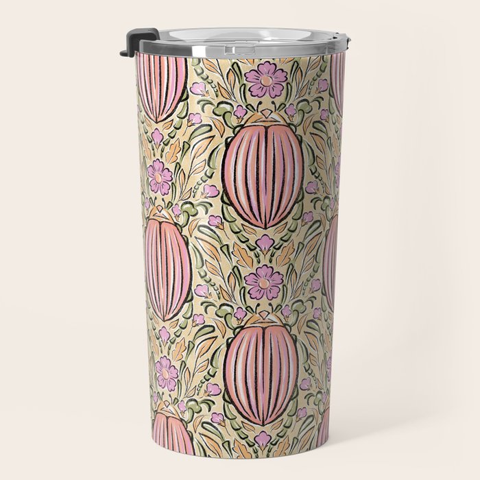 Retro Floral Beetles - vintage pastels Travel Mug Gallery Image 3