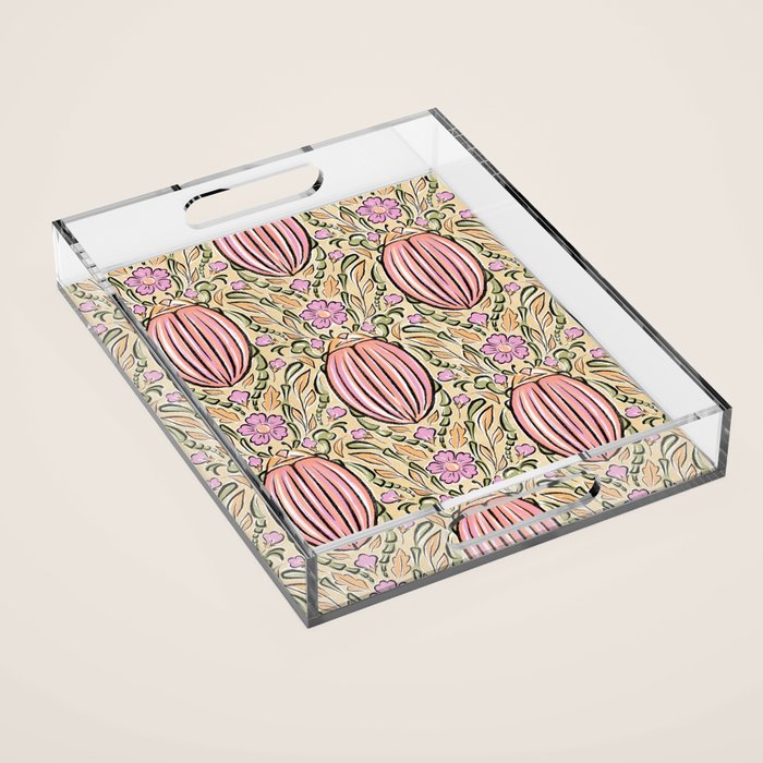 Retro Floral Beetles - vintage pastels Acrylic Tray Gallery Image 1