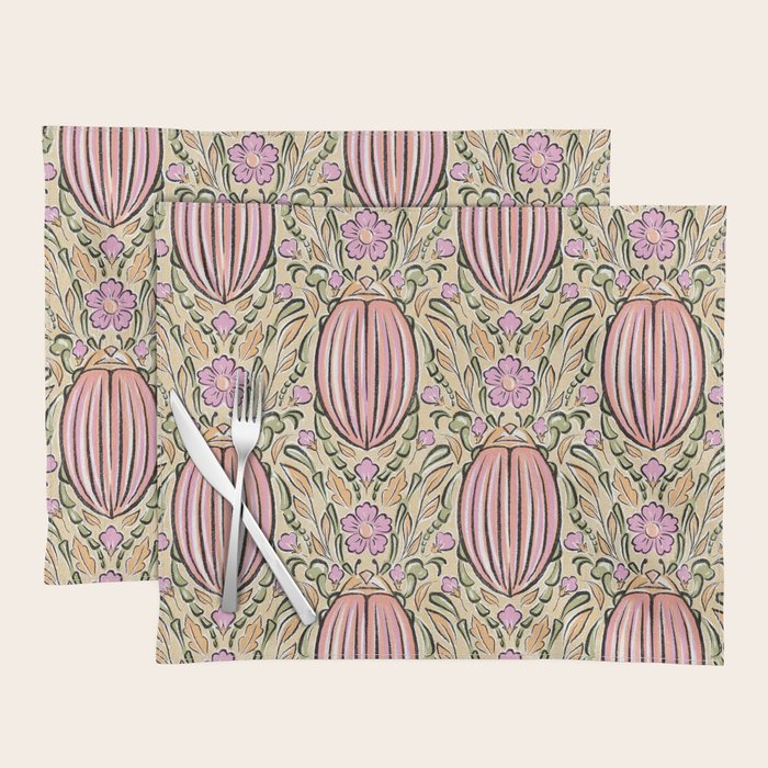 Retro Floral Beetles - vintage pastels Placemat Gallery Image 1