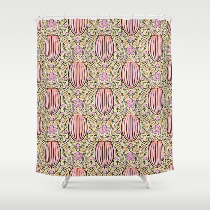 Retro Floral Beetles - vintage pastels Shower Curtain Gallery Image 1
