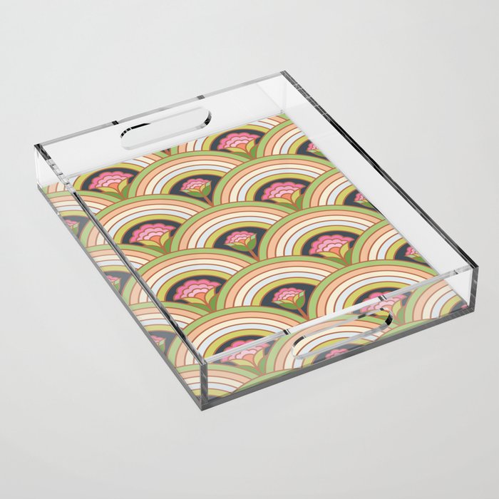 Retro Rainbow Flowers Acrylic Tray Gallery Image 1