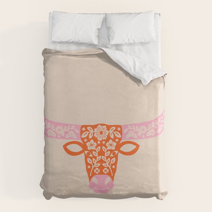 Floral Longhorn - Pink and Orange Duvet Cover Gallery Image 6