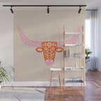 Floral Longhorn - Pink and Orange Wall Mural Gallery Image 1