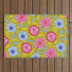 Folk Floral Blossoms in Moss Green Outdoor Rug Gallery Image 1
