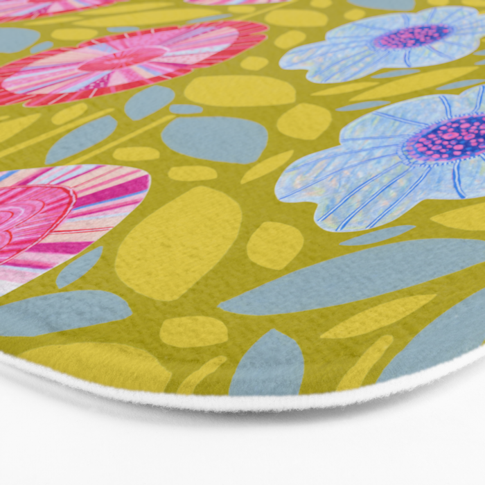 Folk Floral Blossoms in Moss Green Bath Mat Gallery Image 3