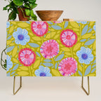 Folk Floral Blossoms in Moss Green Credenza Gallery Image 1