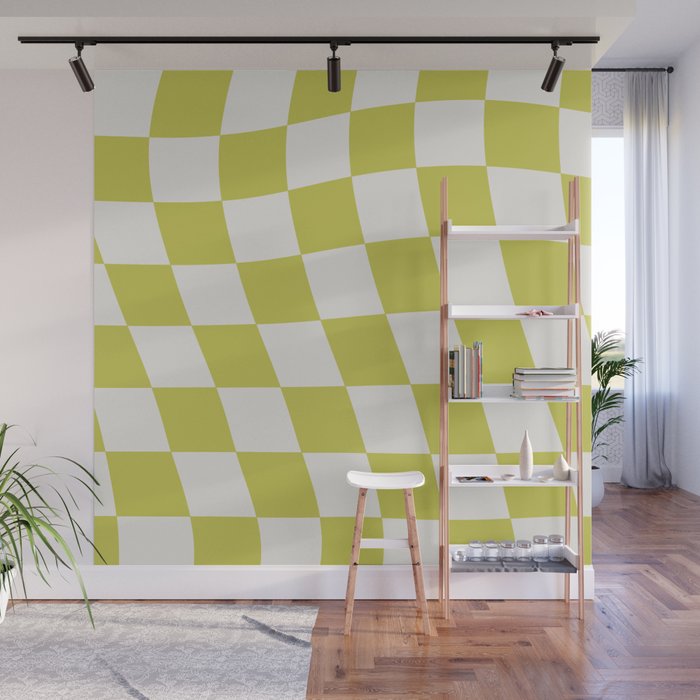 Warped Check Pattern Lime Wall Mural Gallery Image 1