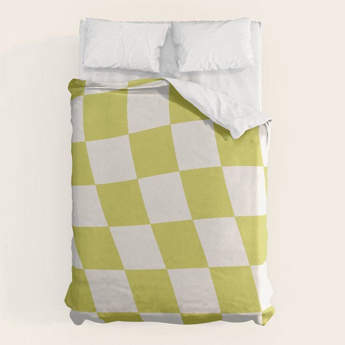 Warped Check Pattern Lime Duvet Cover Gallery Image 1