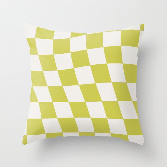 Warped Check Pattern Lime Throw Pillow Gallery Image 1
