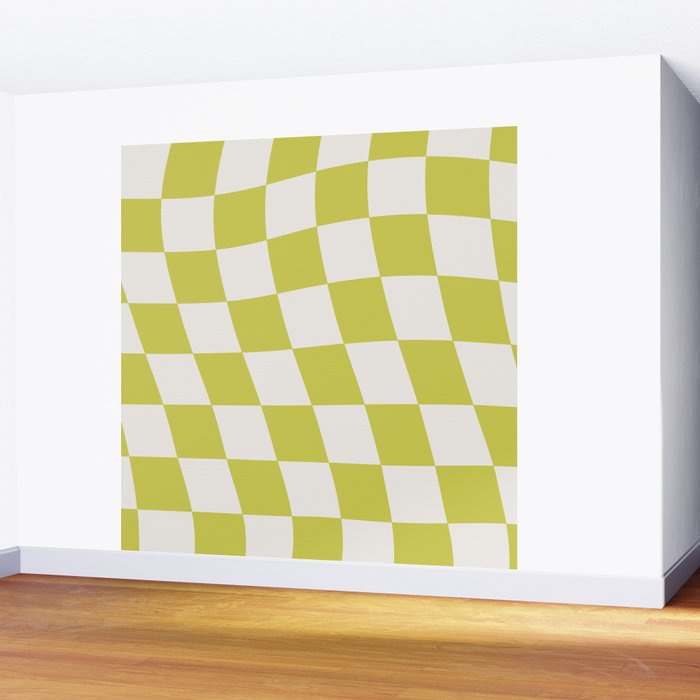 Warped Check Pattern Lime Wall Mural Gallery Image 2