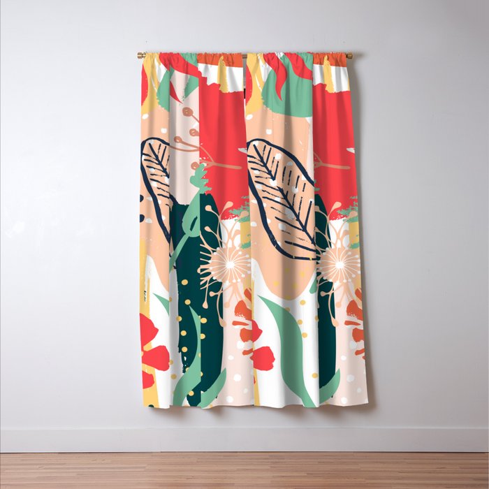 Summer Floral Prints, Abstract, Red and Green, Colourful Prints. Window Curtain Gallery Image 3