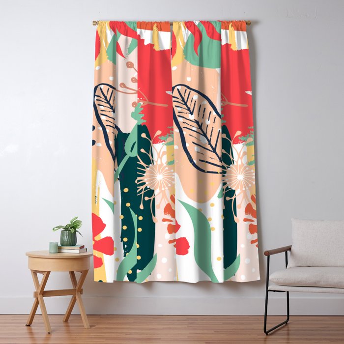 Summer Floral Prints, Abstract, Red and Green, Colourful Prints. Window Curtain Gallery Image 5