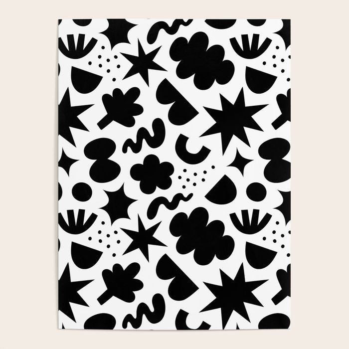 Abstract black and white organic shape pattern Poster Gallery Image 4