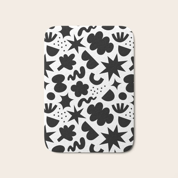 Abstract black and white organic shape pattern Bath Mat Gallery Image 1