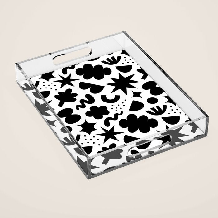 Abstract black and white organic shape pattern Acrylic Tray Gallery Image 1