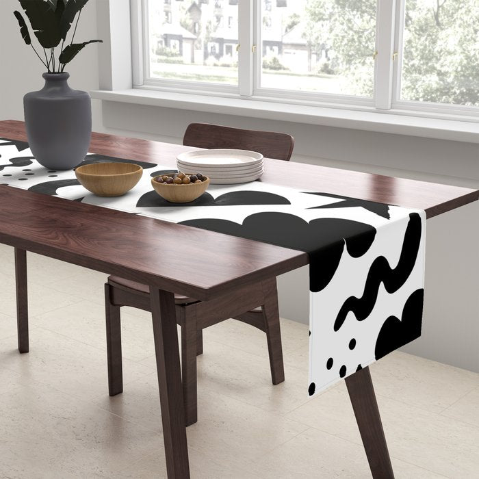 Abstract black and white organic shape pattern Table Runner Gallery Image 2