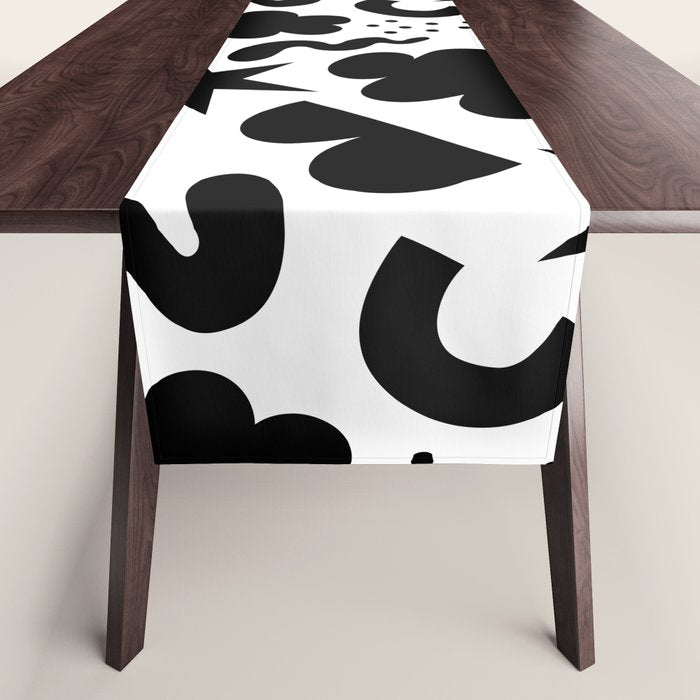 Abstract black and white organic shape pattern Table Runner Gallery Image 1