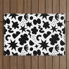 Abstract black and white organic shape pattern Outdoor Rug Gallery Image 1
