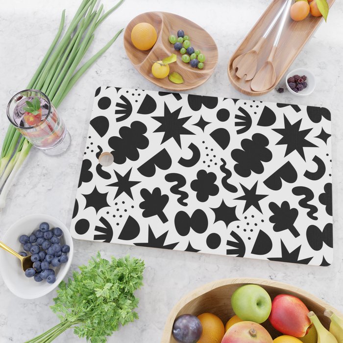 Abstract black and white organic shape pattern Cutting Board Gallery Image 2