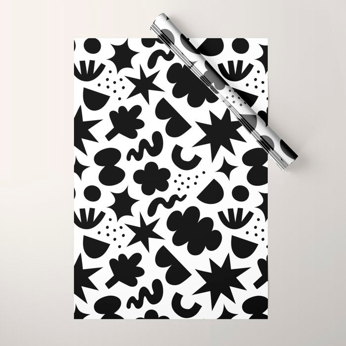 Abstract black and white organic shape pattern Wrapping Paper Gallery Image 1