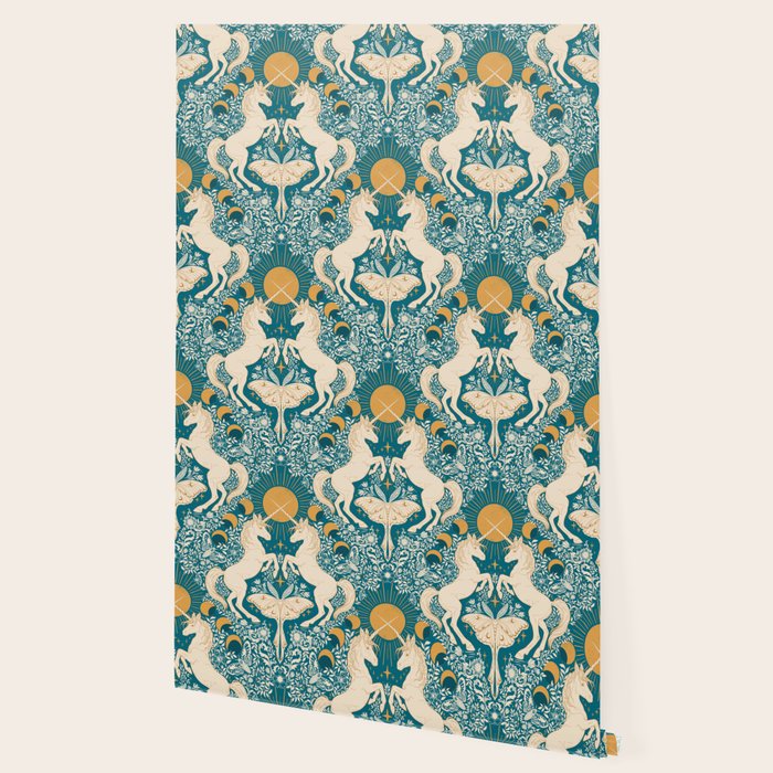 Celestial Unicorns In Turquoise and Gold Wallpaper Gallery Image 2