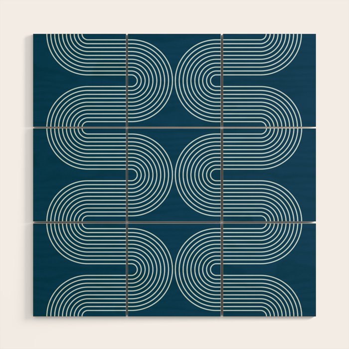 Mid Century Modern Geometric 101 in night Blue (Rainbow Abstract) Wood Wall Art Gallery Image 1
