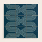 Mid Century Modern Geometric 101 in night Blue (Rainbow Abstract) Wood Wall Art Gallery Image 1