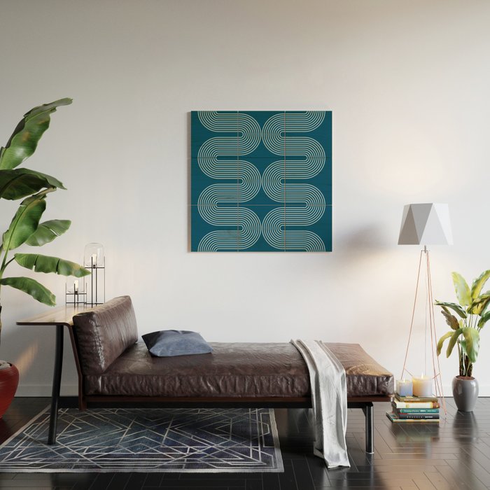 Mid Century Modern Geometric 101 in night Blue (Rainbow Abstract) Wood Wall Art Gallery Image 2
