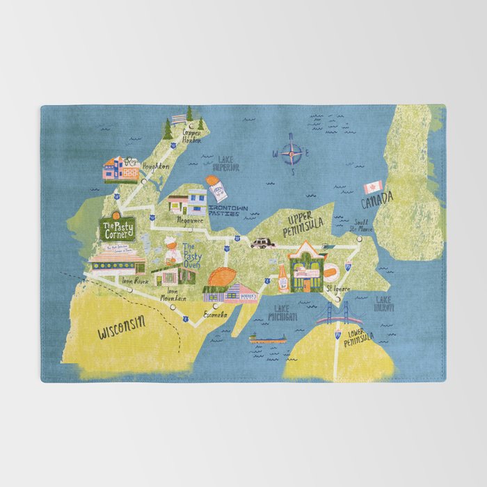 Map of Northern Michigan - Pasty Tour in Emerald Rug Gallery Image 2