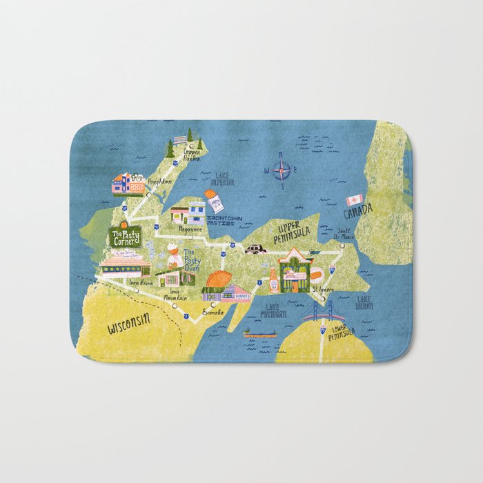 Map of Northern Michigan - Pasty Tour in Emerald Bath Mat Gallery Image 1