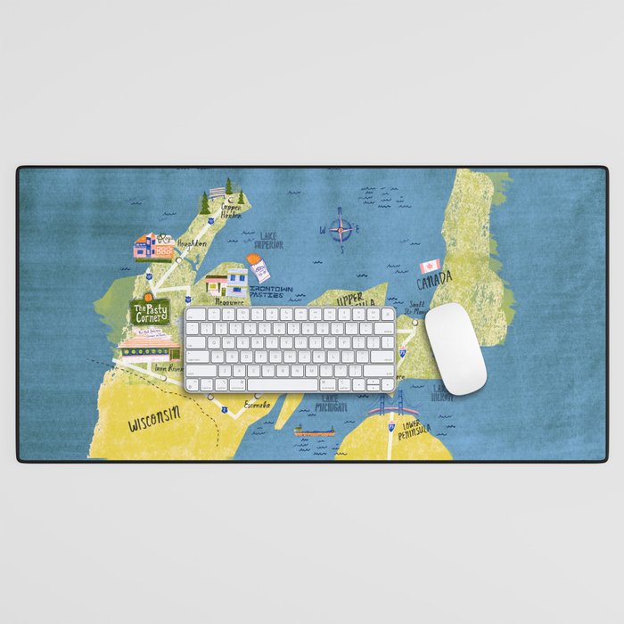 Map of Northern Michigan - Pasty Tour in Emerald Desk Mat Gallery Image 1