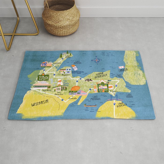 Map of Northern Michigan - Pasty Tour in Emerald Rug Gallery Image 1