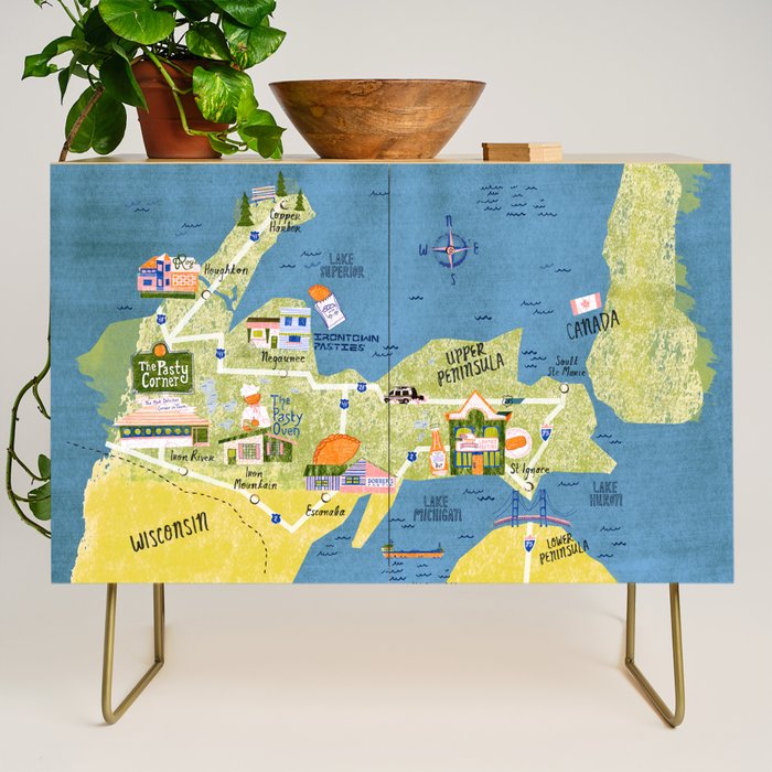 Map of Northern Michigan - Pasty Tour in Emerald Credenza Gallery Image 1