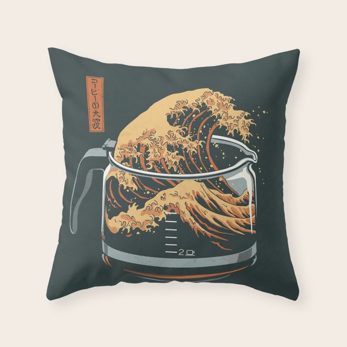 The Great Wave of Coffee Throw Pillow Gallery Image 6