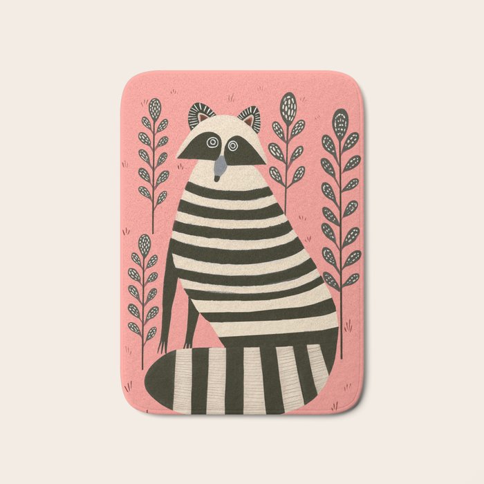 Pink Forest Raccoon Bath Mat Gallery Image 1