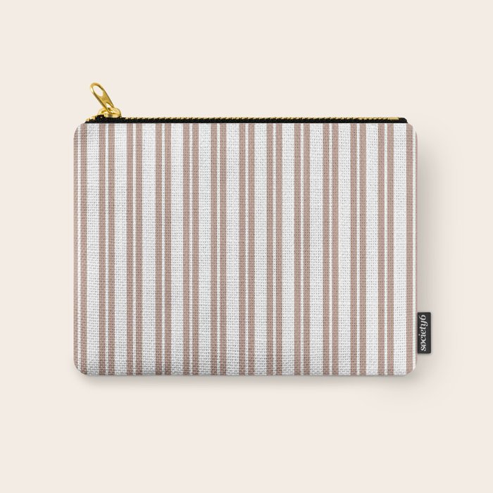 Classic Double Stripes Light Mocha Brown and White Vertical Stripe Pattern Carry All Pouch Gallery Image 1