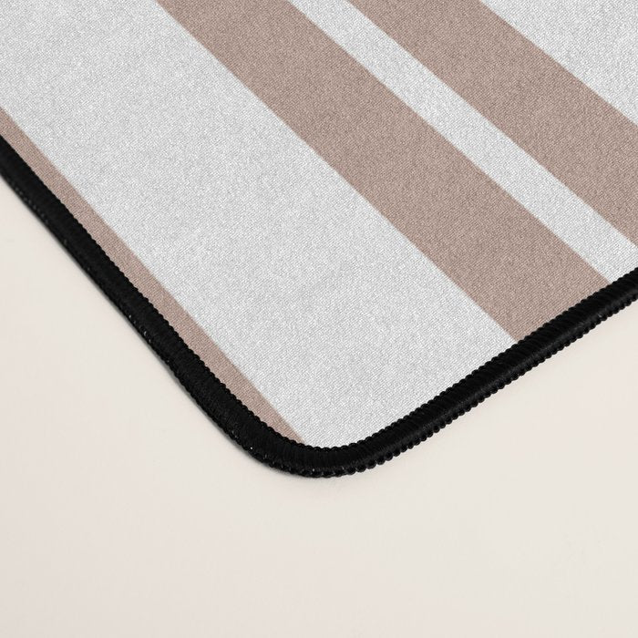Classic Double Stripes Light Mocha Brown and White Vertical Stripe Pattern Desk Mat Gallery Image 4