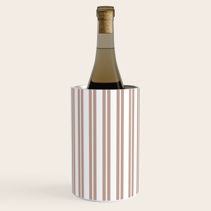 Classic Double Stripes Light Mocha Brown and White Vertical Stripe Pattern Wine Chiller Gallery Image 3