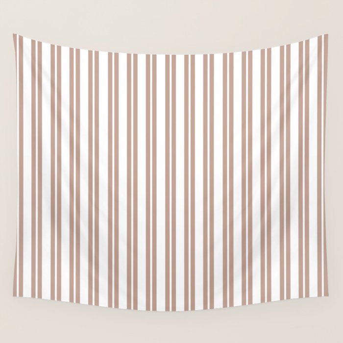 Classic Double Stripes Light Mocha Brown and White Vertical Stripe Pattern Wall Tapestry Gallery Image 1