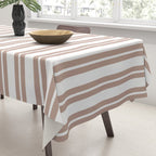Classic Double Stripes Light Mocha Brown and White Vertical Stripe Pattern Tablecloth Gallery Image 3