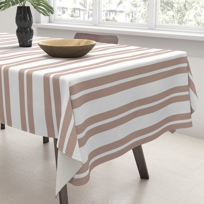 Classic Double Stripes Light Mocha Brown and White Vertical Stripe Pattern Tablecloth Gallery Image 3