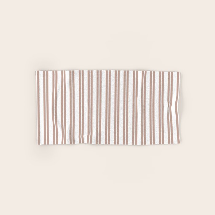 Classic Double Stripes Light Mocha Brown and White Vertical Stripe Pattern Bath Towel Gallery Image 1