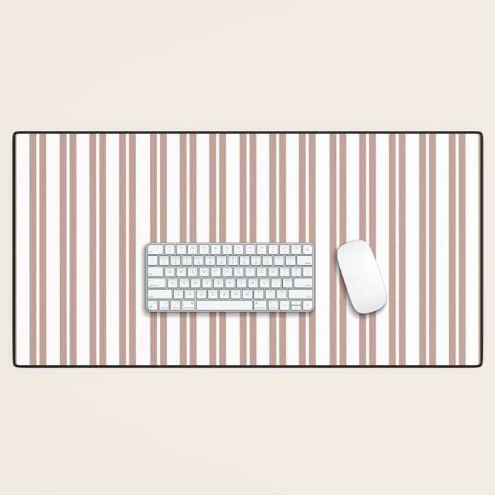 Classic Double Stripes Light Mocha Brown and White Vertical Stripe Pattern Desk Mat Gallery Image 1