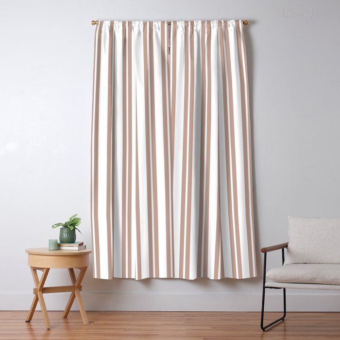 Classic Double Stripes Light Mocha Brown and White Vertical Stripe Pattern Window Curtain Gallery Image 5
