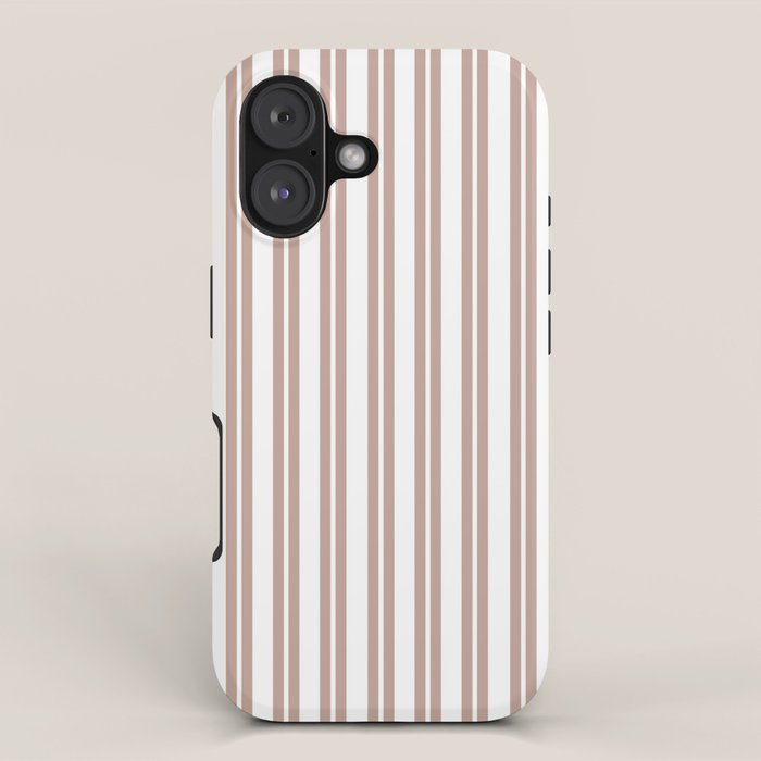 Classic Double Stripes Light Mocha Brown and White Vertical Stripe Pattern iPhone Case Gallery Image 1