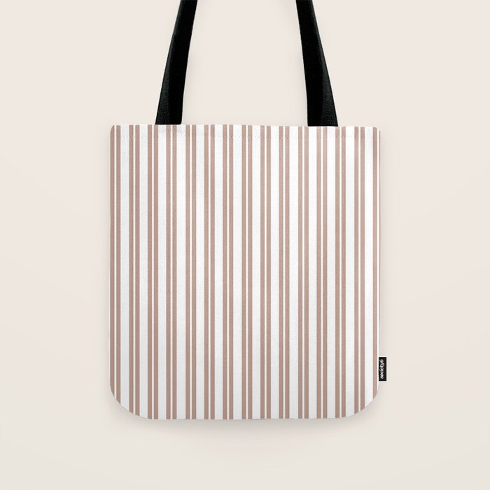 Classic Double Stripes Light Mocha Brown and White Vertical Stripe Pattern Tote Bag Gallery Image 1
