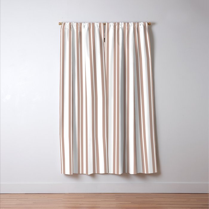Classic Double Stripes Light Mocha Brown and White Vertical Stripe Pattern Window Curtain Gallery Image 3