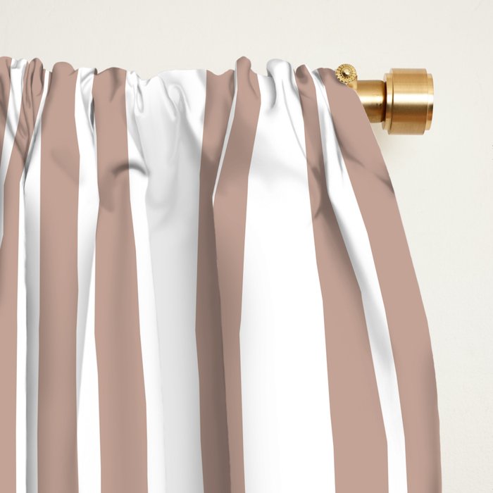 Classic Double Stripes Light Mocha Brown and White Vertical Stripe Pattern Window Curtain Gallery Image 2